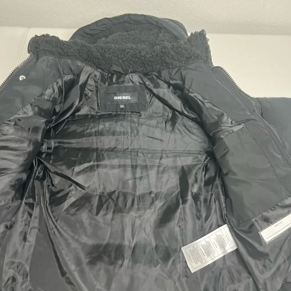 Diesel Kids Down Parka Jacket Size 5/6 Black Hooded Full zip
